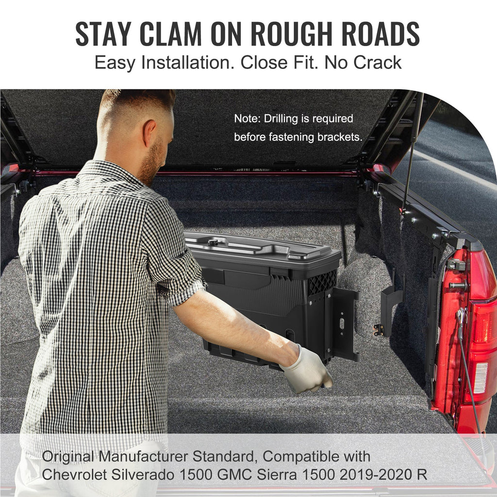 L Box, Compatible Wheel Truck 1500 1500 SKYSHALO Lid, Bed Black, Side Box, Lockable Tool Waterproof Storage GMC Well Sierra with Chevrolet Passenger 2019-2021, ABS 6.6 Gal/20 Silverado