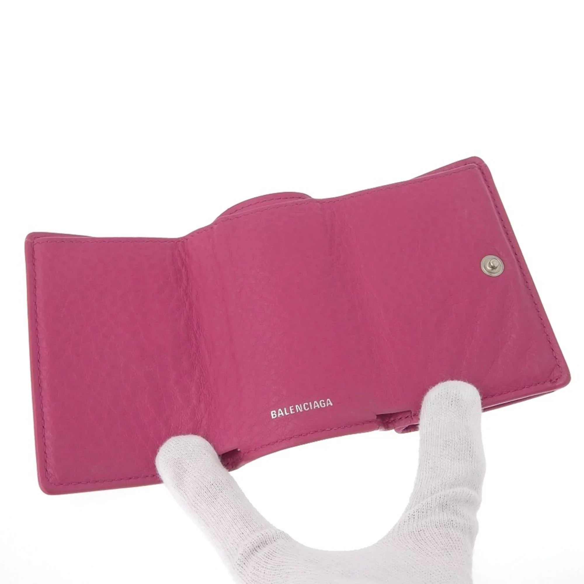 with wallet leather 391446 paper BALENCIAGA mini hook (Good) Balenciaga tri-fold pink Pre-Owned