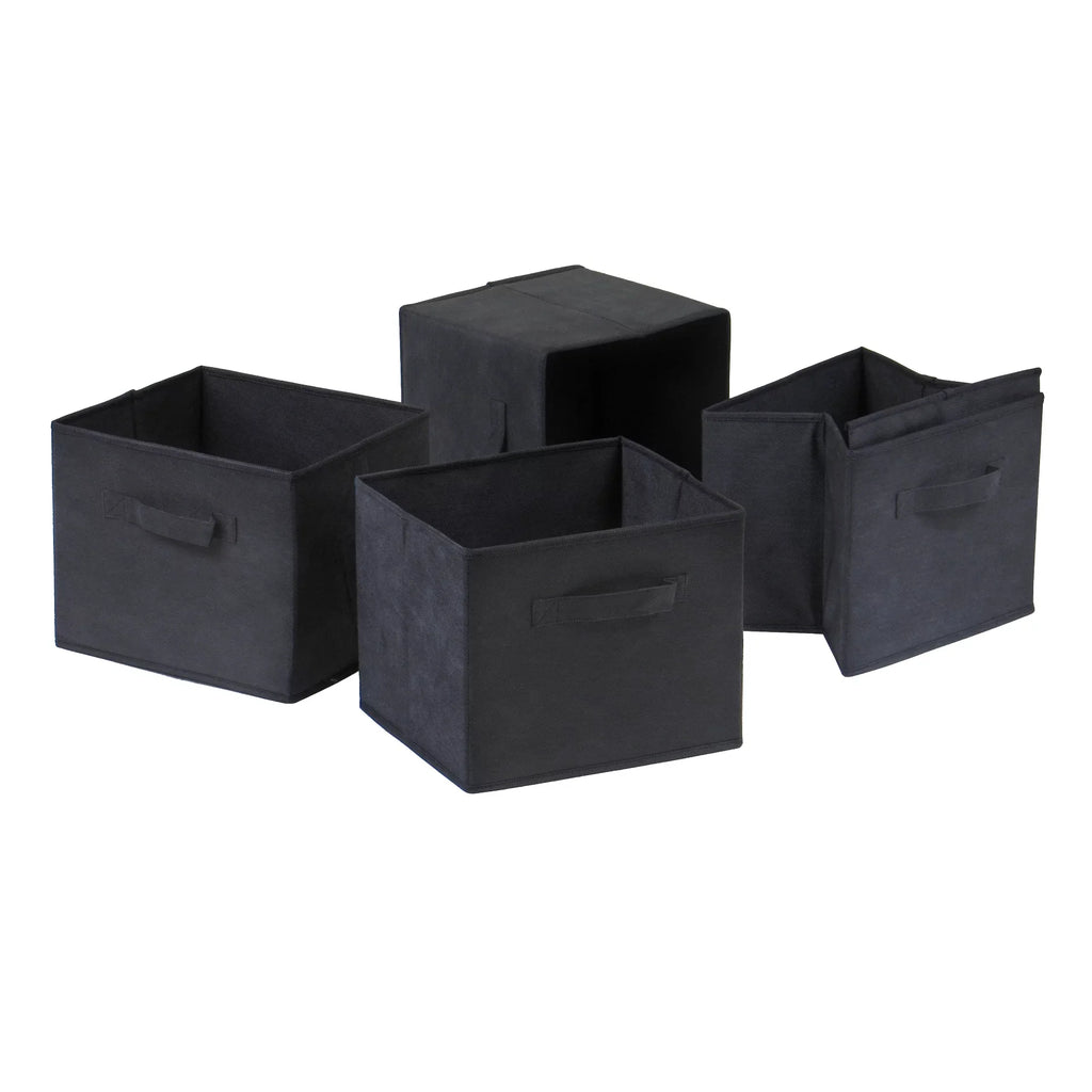 & Espresso Narrow Capri Finish Foldable Set, Wood Black Shelf 5-Pc 4 Fabric Winsome Baskets,