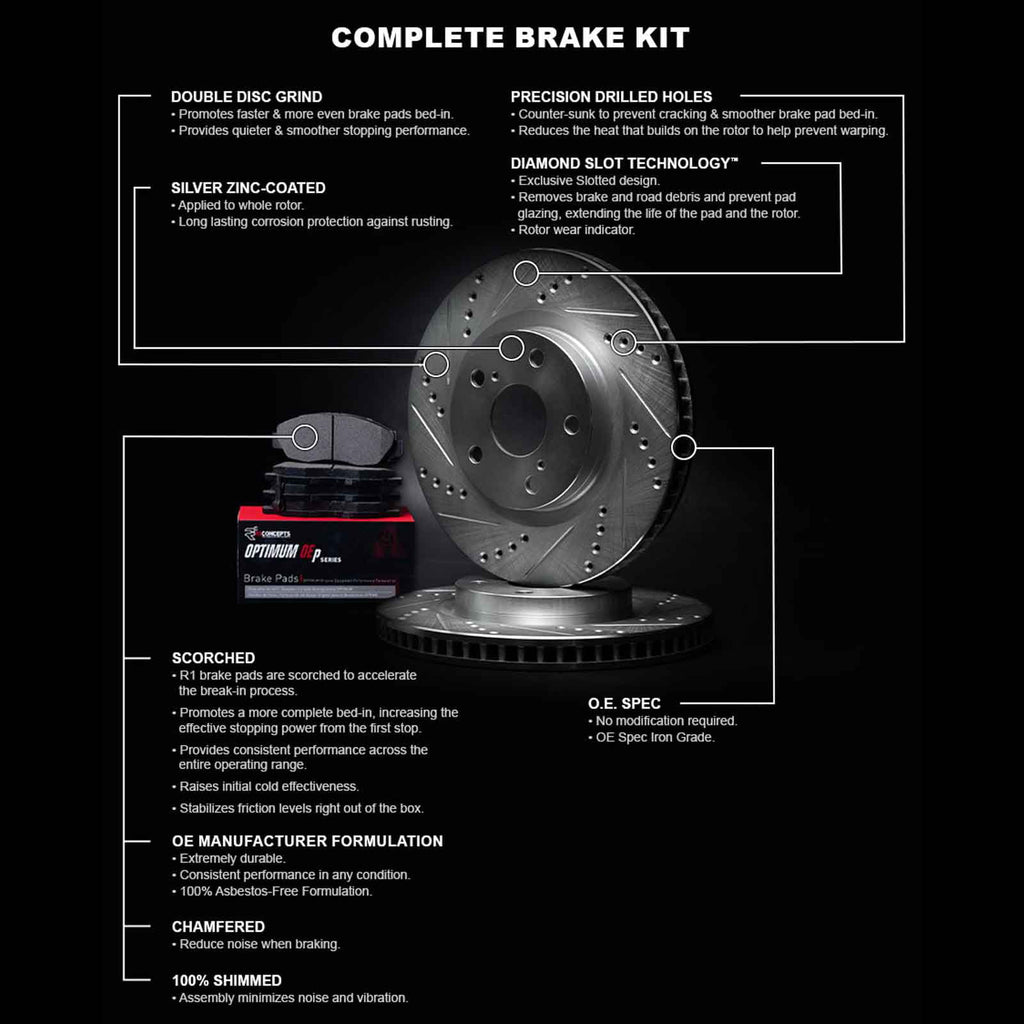 Pads| WGUN1-02095 Brakes |Rear Pads OEp Rotors Pads| R1 Brake Rear Brake Rotors Optimum Kit and and Concepts and Brake Rotors