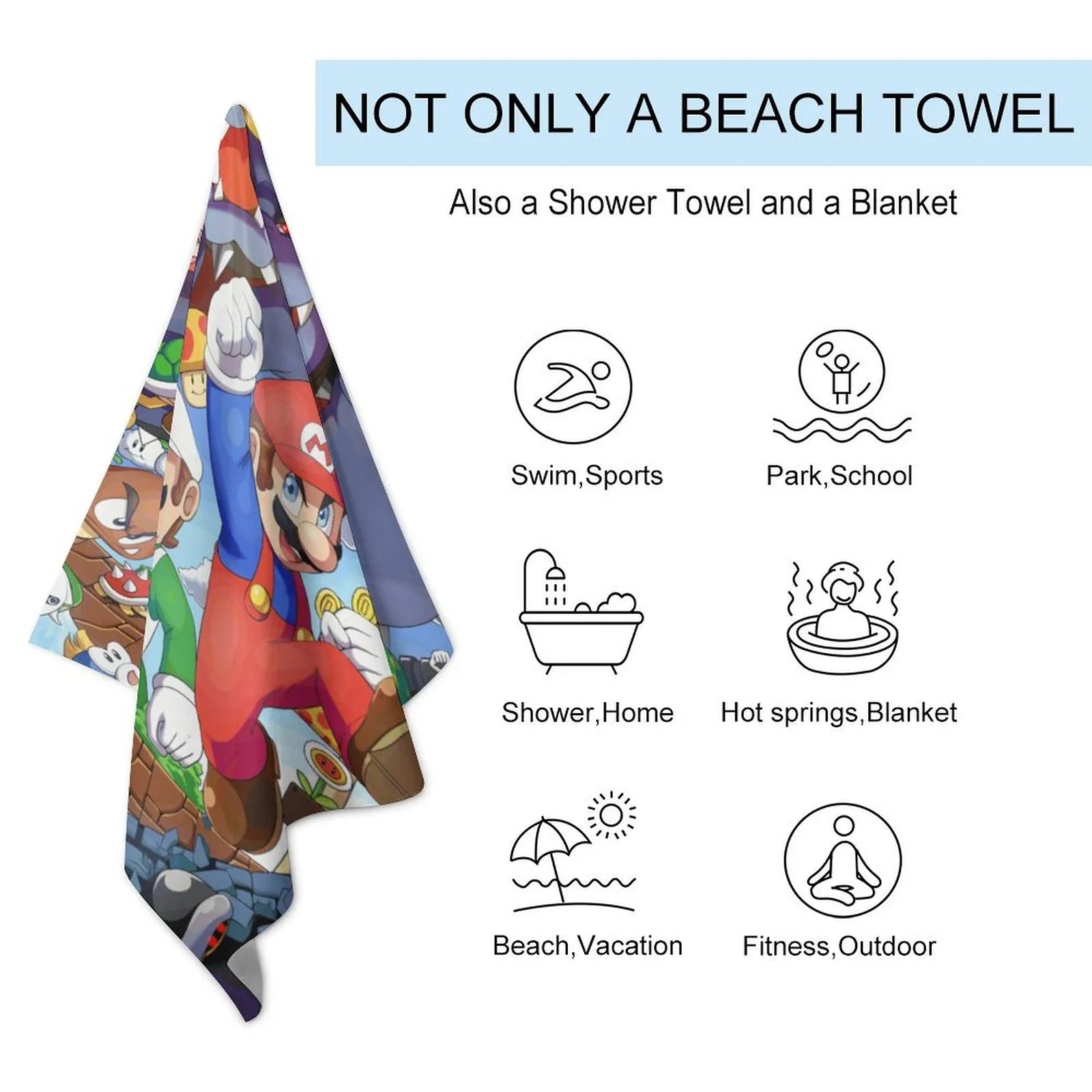 Movie Microfiber Soft Bathroom 130x80cm Swimming/Gym/Camp/Holiday Luigi Quick-Dry for Bath Mario Kid/Adults for Bros. Shower/Guests/Pool Towels Towel Absorbent Beach