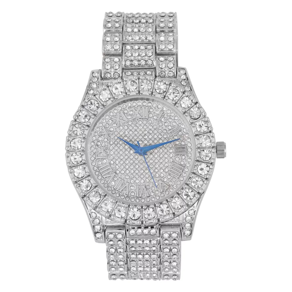 Charles - Ring - Raymond Iced Chain (10,Silver) Bezel Bracelet Dial Fully with Numerals ST10327SET3PC w/Cuban & Roman Big Out Watch Rocks Mens