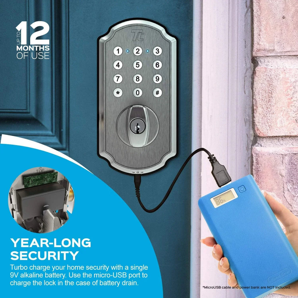 Keyless Electronic Nickel Door TurboLock TL115 Smart App Entry Mobile Home Brushed with Door Deadbolt Lock for Front Keypad