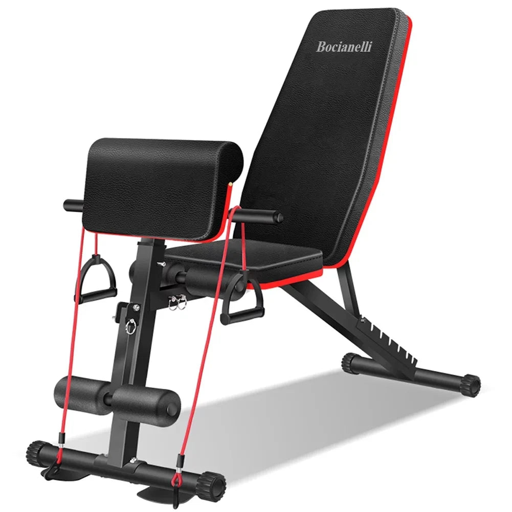 Bocianelli Elastic Exercise Bench with Ropes Folding Machines, Bench Weight Adjustable 400lbs Capacity,