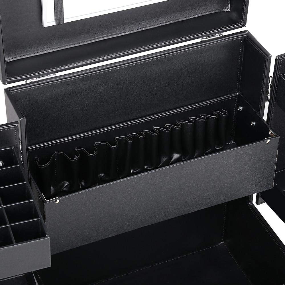 Case 4 Removable Black Rod Pull Travel Case, Luggage Spinner Trolley Makeup Wheels, Rolling with and Handle, Train Mirror Cosmetic