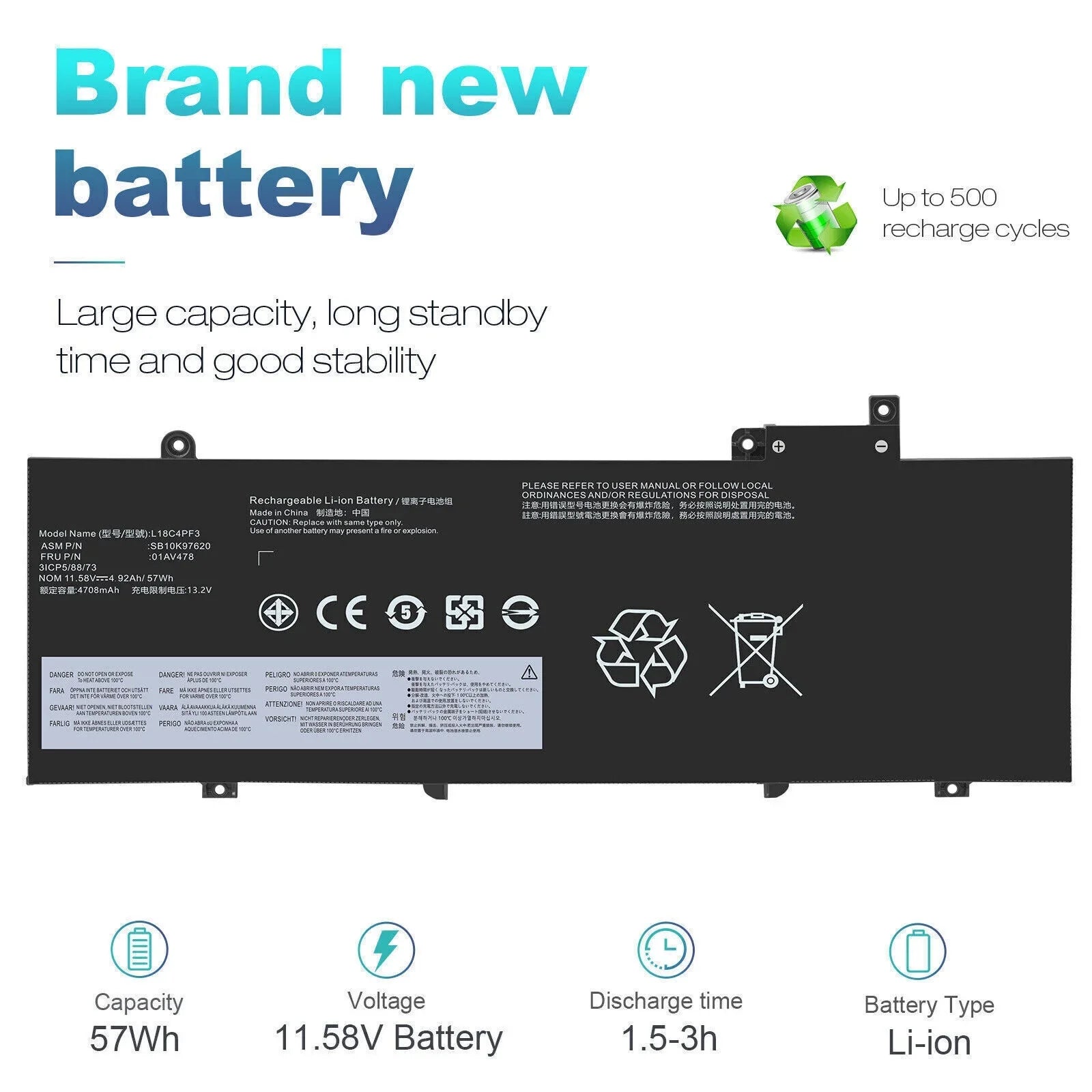 L17L3P71 Battery SB10K97622 T480S OEM ThinkPad 57Wh For Lenovo