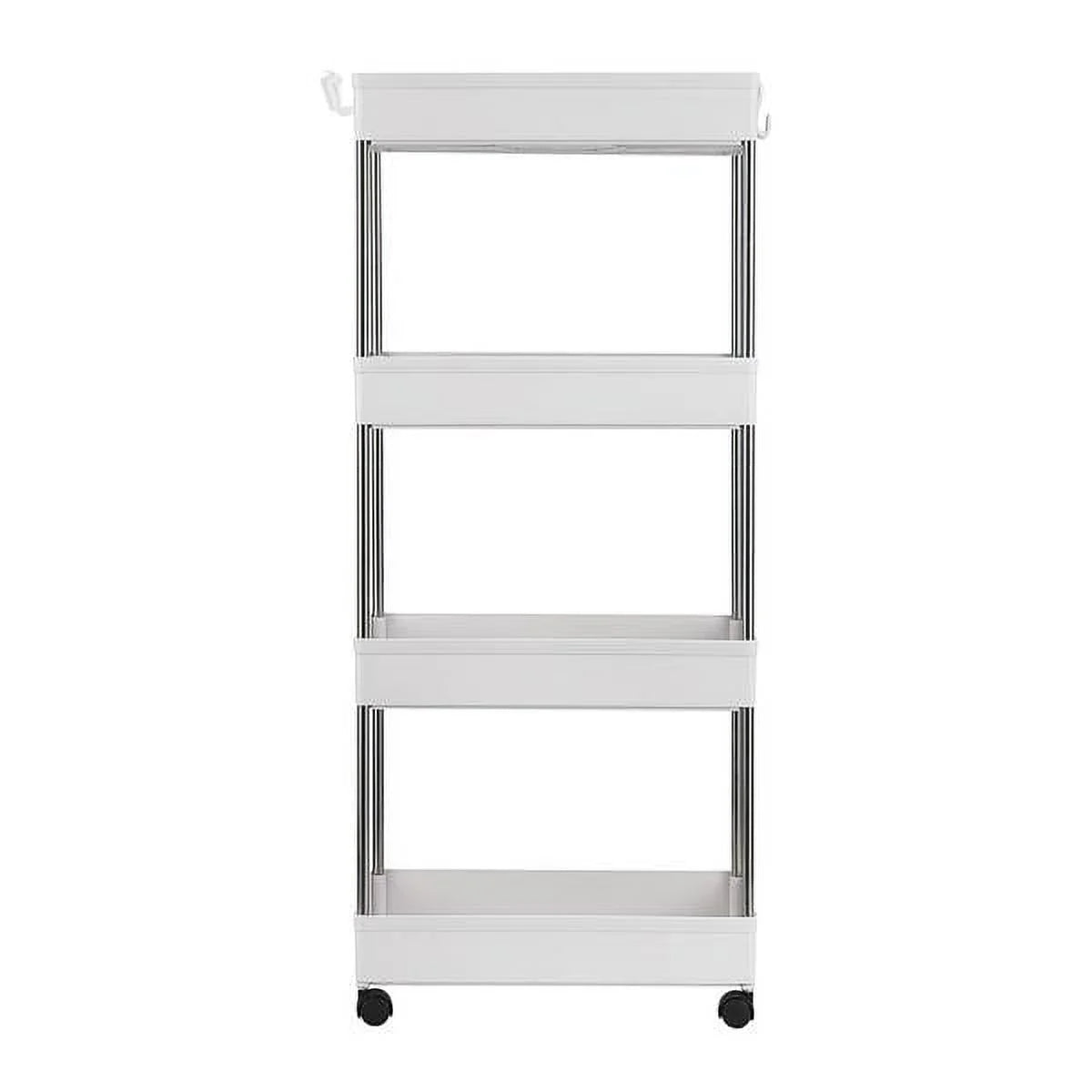 Storage 4-Tier Cart White Rolling Bathroom, Utility and Cart Wheels, Room, Plastic SYTHERS with hooks, Steel, 4 with Stainless for Laundry Kitchen,