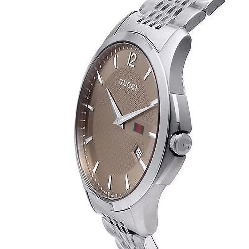 Brown Mens Dial Steel Watch Gucci YA126310 Stainless G-Timeless