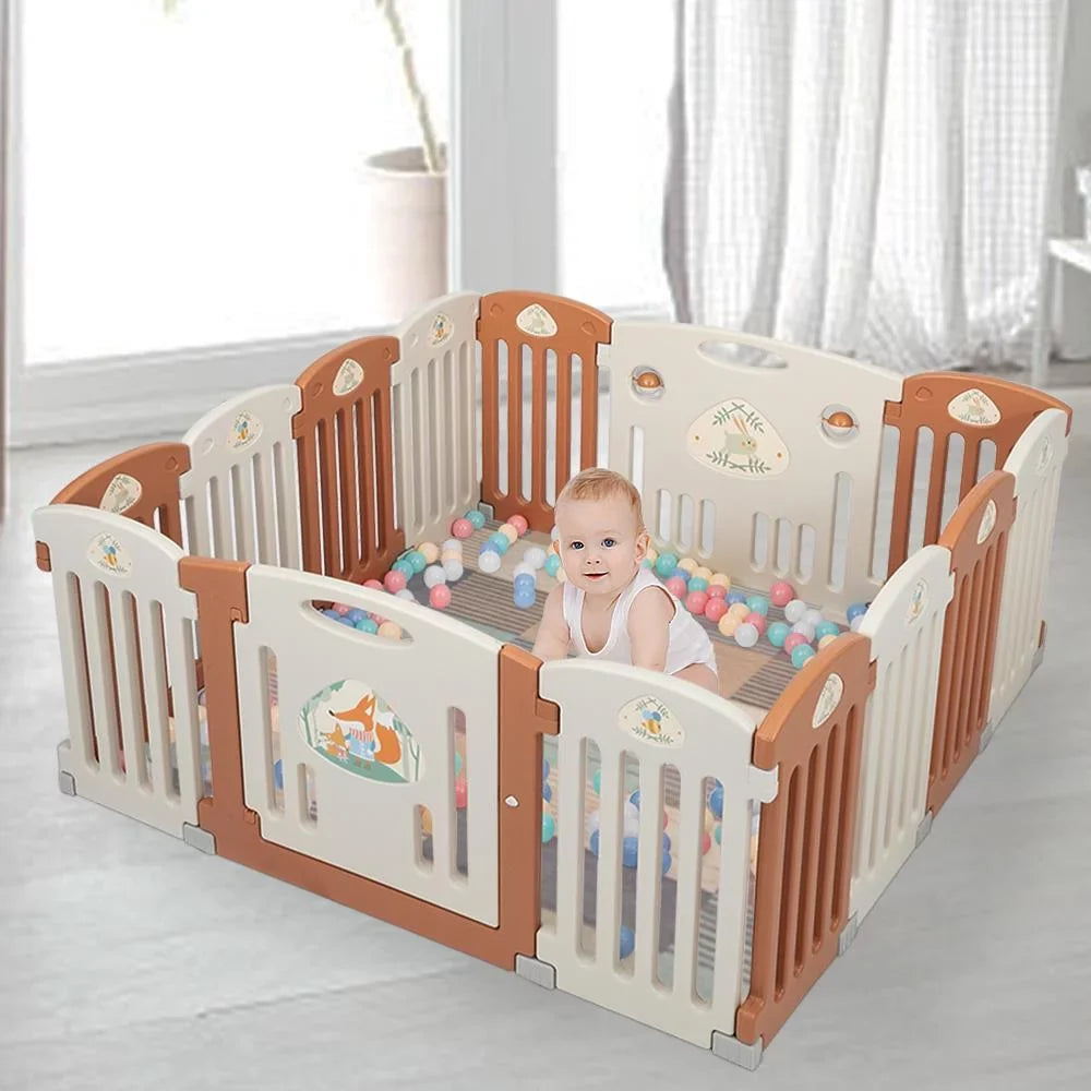 Baby Safety Fence Yard Outdoor,Yellow Indoor Playpen 14 Play UBesGoo Panel