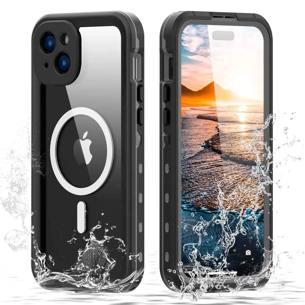 15 Proof - Shockproof Magnetic Waterproof Rugged Plus Drop Military Heavy Protector Screen iPhone Full-Body Case Duty iPhone for IP68 for Underwater 15 Case, Plus 6.7inch,Black Built-in ELEHOLD