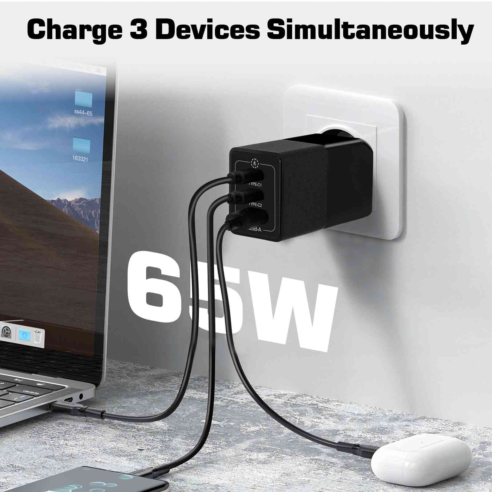 iPhone, Steam Laptops Charging Ports Dual 65W Phones Coolpad Google 3 UrbanX with S1, Pixel, Charger - - Travel Fast with & USB-C Samsung Deck, MacBook, High-Speed & Cool Galaxy, USB Compatible