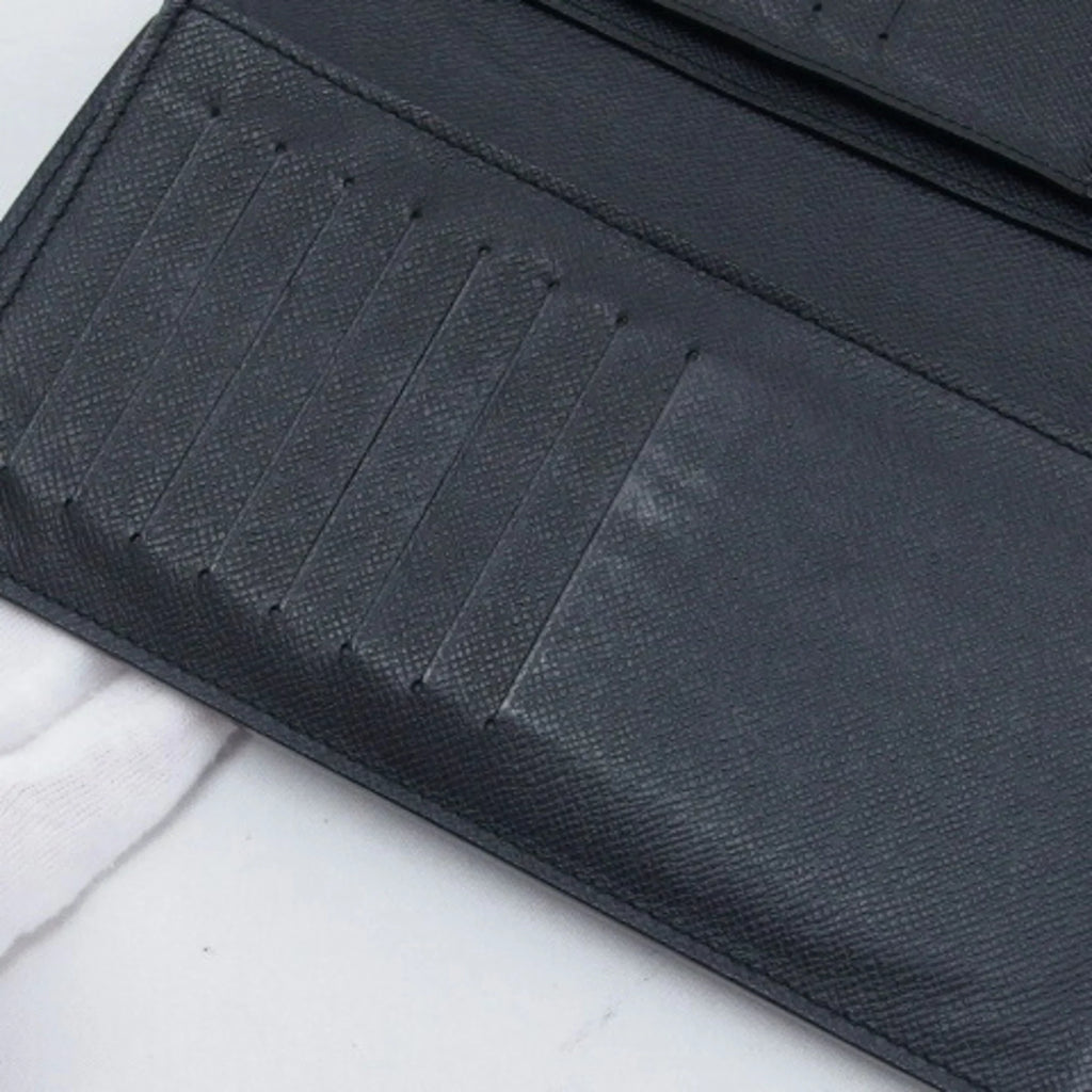Vuitton Bifold Black Louis Wallet Billfold Pre-Owned (Good) Taiga Long