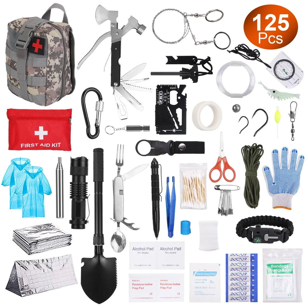Equipment for Kits, and Professional Survival Gear Hiking Dad Emergency Adventure, Hunting 125Pcs Tools for Camping 8.66x6.3x5.9in Husband, Tactical Gifts Survival iMounTEK Outdoor