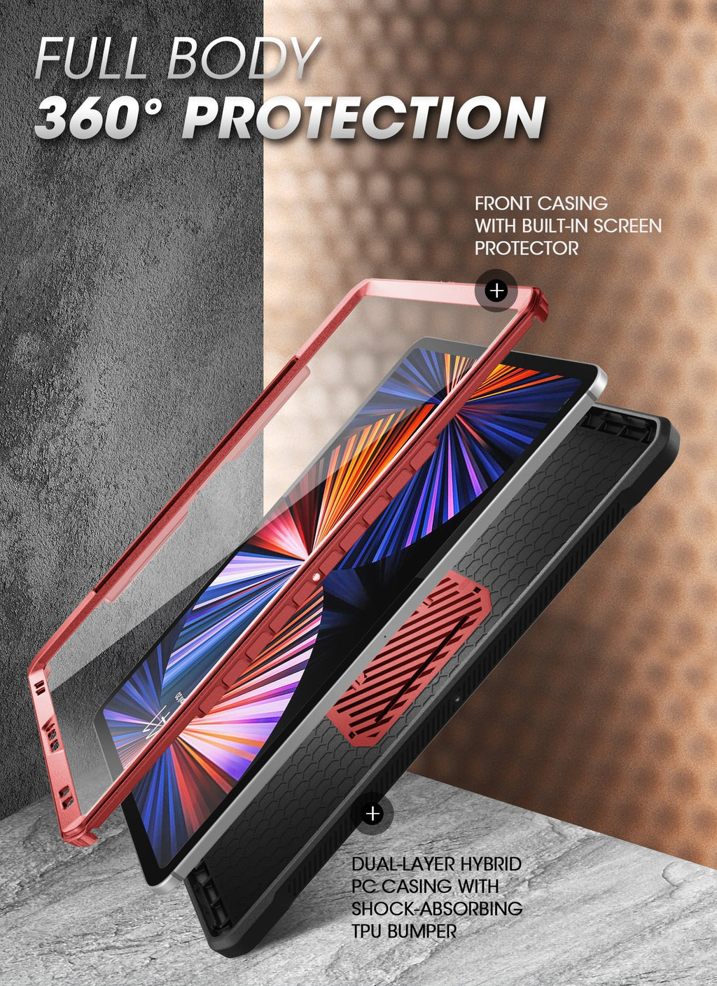 12.9 Built-in (Ruddy) Series for Kickstand 2020), SUPCASE Case Protector Pro Protective with Case Rugged Unicorn Screen Apple Pencil Full-Body / Charging Inch Beetle (2021 Pro Support iPad