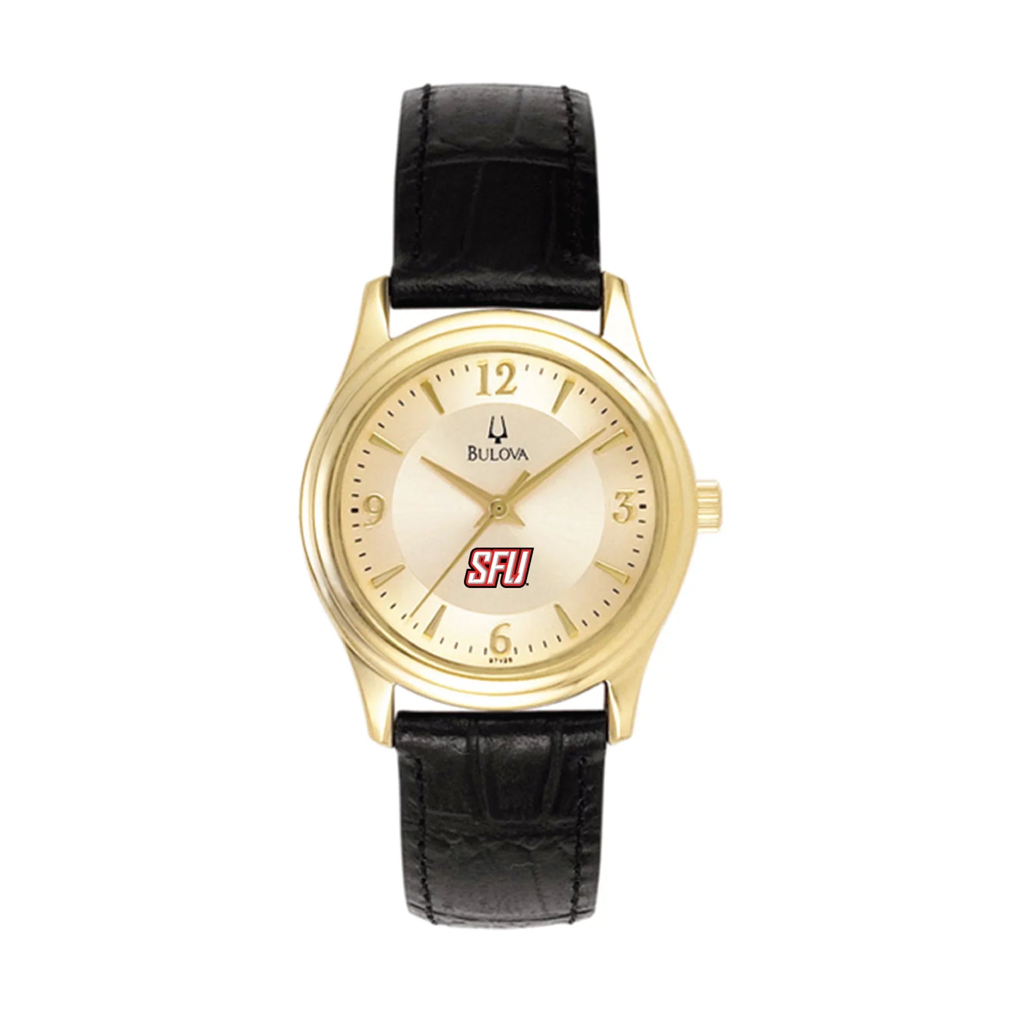 Stainless Bulova Leather Flash Band Saint Women's Watch Francis Gold/Black Red Steel with