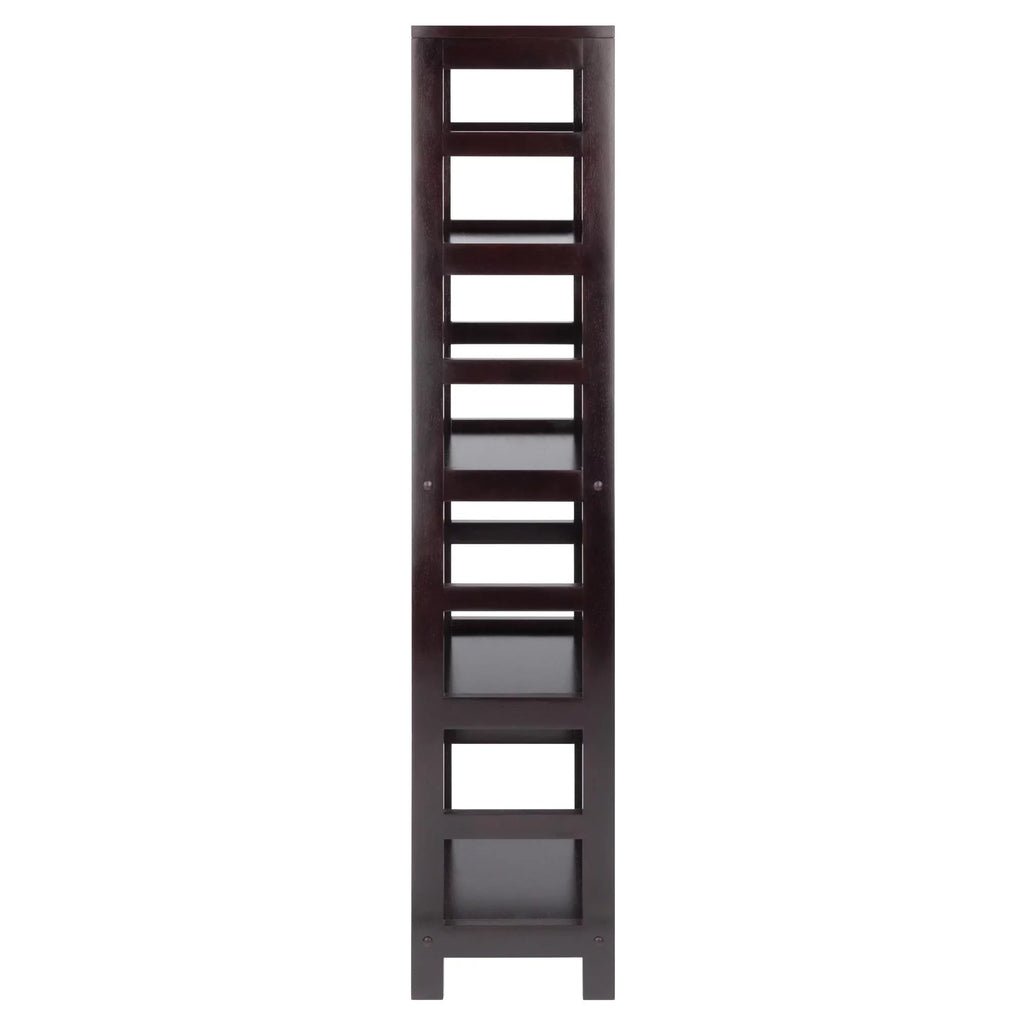 & Espresso Narrow Capri Finish Foldable Set, Wood Black Shelf 5-Pc 4 Fabric Winsome Baskets,