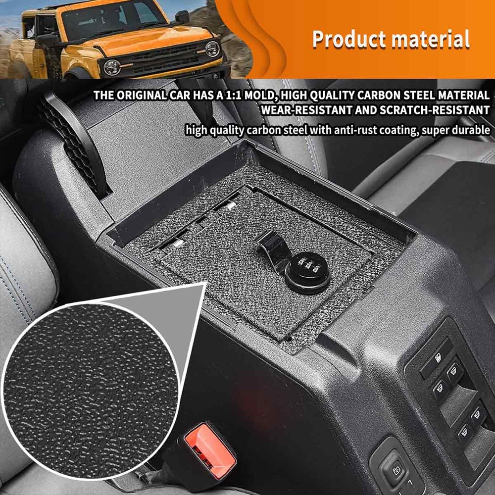 Coating Password, Box Bronco Steel Center for Anti-rust 3-Digit Carbon Safe Console Black 2Door/4Door for Ford with 2021-2022, ALLTIMES