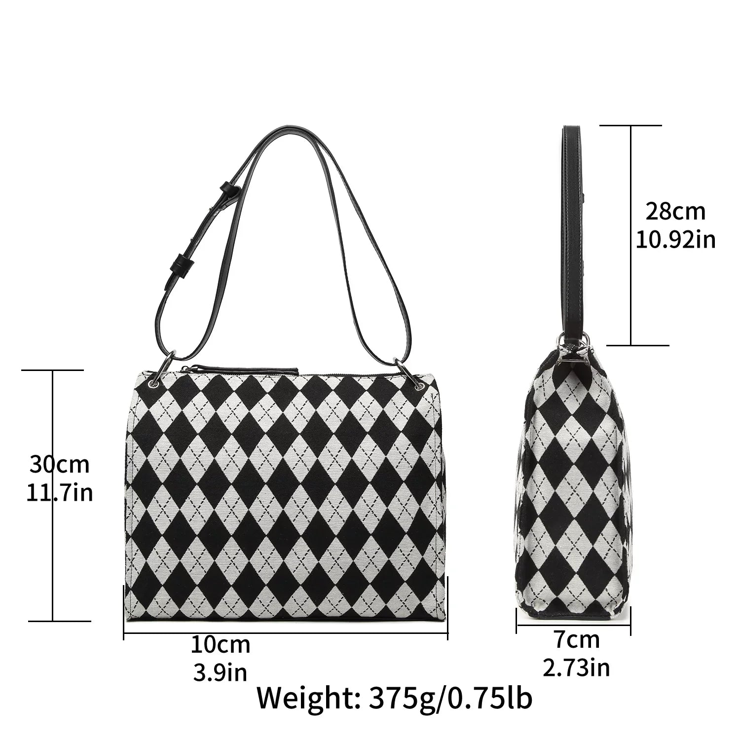 clutch and handbag handbag Black checkerboard pattern Bag Ladies off-white Shoulder